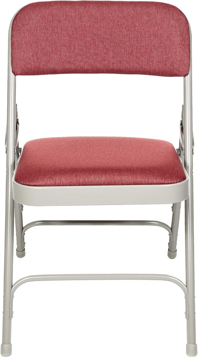 OEF Furnishings OEF2300 Series Heavy-Duty Premium Fabric Padded Upholstery Double-Hinged Triple-Braced Folding Chairs (4-Pack, Crimson Red/Gray)