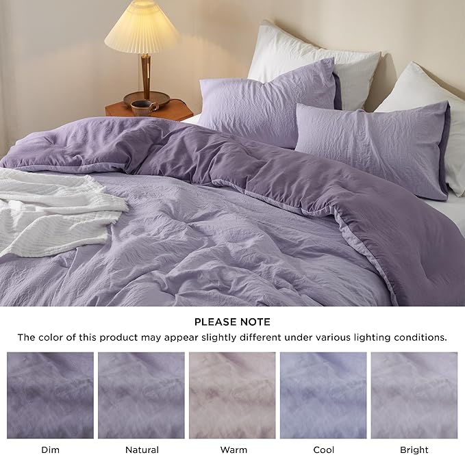 Bedsure Queen Size Comforter Set, Reversible Purple Soft Prewashed Bedding for All Seasons, 3 Pieces Warm Down Alternative Bed Set, 1 Lightweight Comforter (90"x90") and 2 Pillowcases (20"x26")