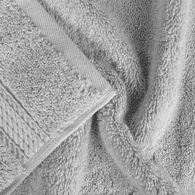 Superior Egyptian Cotton Pile Bath Sheet Set of 2, Ultra Soft Luxury Towels, Thick Plush Essentials, Absorbent Heavyweight, Guest Bath, Hotel, Spa, Home Bathroom, Shower Basics, Silver