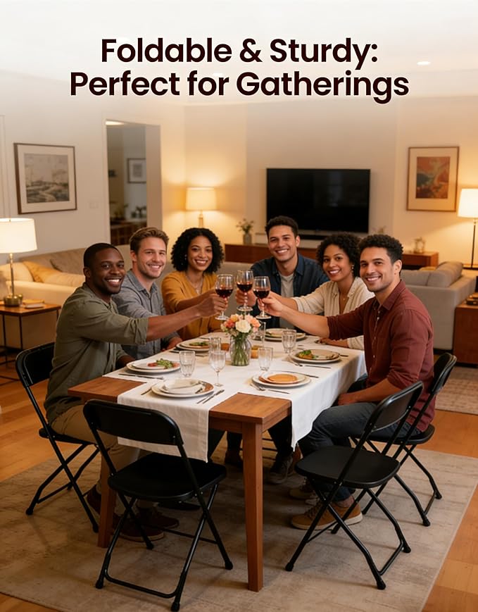 SHGJ&SOFT Folding Chairs, 350LBS Capacity Sturdy Metal Steel Frame Dining Chairs, Heavy Duty Plastic Commercial Seating for Indoor, Outdoor, Party, Wedding, Patio, Office, Picnic (Black, 20-Pack)