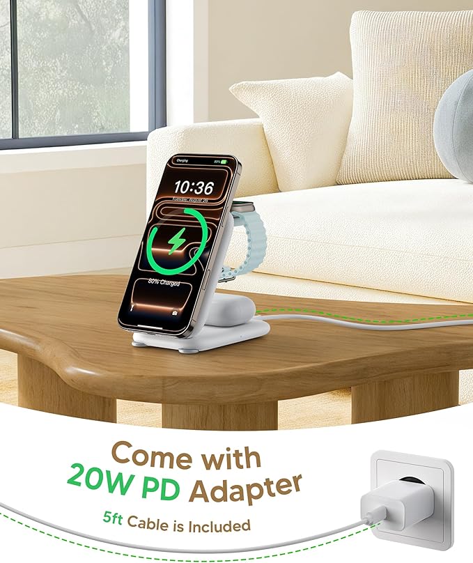 PaktVault 2025 Traveling Fast Wireless Charging Station for Apple Devices, Magnetic 3 in 1 MagSafe Charger Stand for iPhone 17 16 15 14 13 12 Pro Max Plus Air, Apple Watch&Air pods Pro