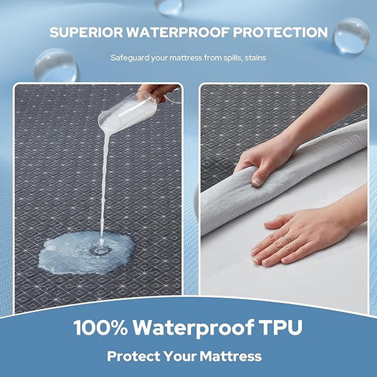 BEDLORE California King Mattress Protector, Waterproof Noiseless Mattress Cover with Deep Pocket for 6-18 inches Mattress, Soft Breathable Mattress Pad Machine Washable (Dark Gray)