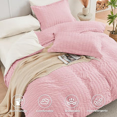 HYMOKEGE Pink/Ivory Twin XL Comforter Set Seersucker 5 Pieces, All Season Luxury Bed in a Bag for Bedroom, Bedding Set with Comforter, Sheets, Pillowcase & Sham