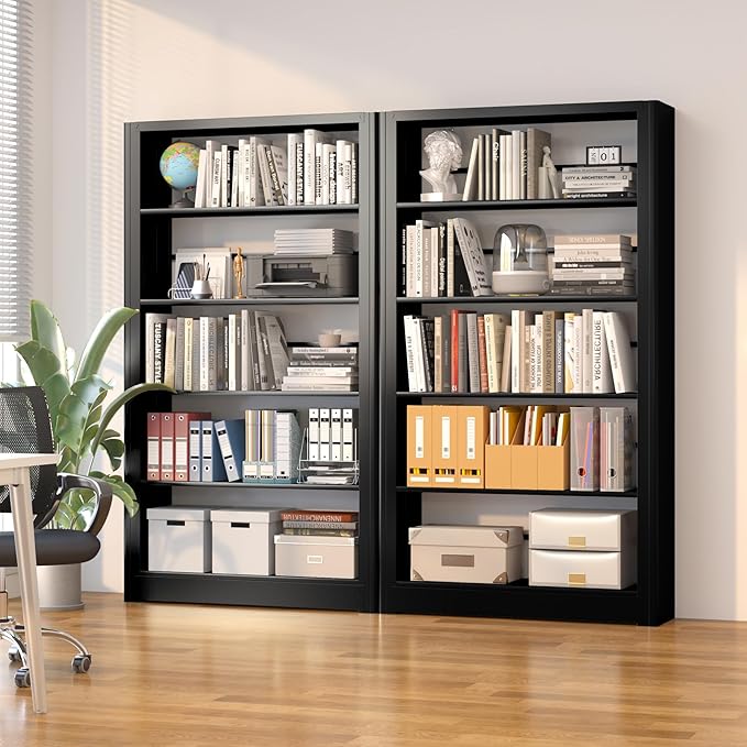 Metal Bookshelf,69" Tall Wide Industrial Bookshelf,5-Tier Sturdy Bookcase with Adjustable Shelves,Heavy Duty Strong open bookshelf,Black Bookcase with 6 Shelves for Office, Living Room, Library