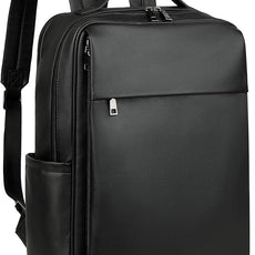 MASINTOR 15.6 inch PU Leather Laptop Backpack Purse for Women, Large College Casual Backpack Travel Bag Black