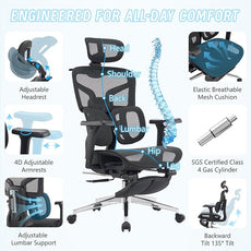 High-Back Ergonomic Mesh Office Chair, Modern Executive Desk Chair with 4D Armrests Computer Task Chair (Black Mesh Dual Lumbar Support)