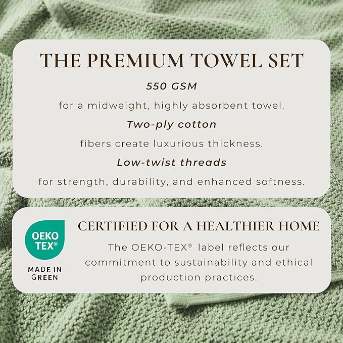 Great Bay Home 100% Cotton 12-Pack 13x13 Wash Cloth - Absorbent, Quick-Drying, Durable Face Towels for Bathroom Decor - Low-Twist, Two-Ply Fibers (Eucalyptus)