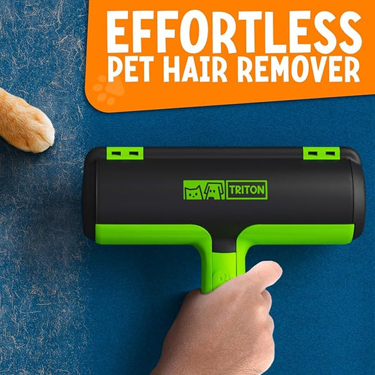 Triton Pet Hair Removal Tool w/Fur Trapping Compartment, 60% Smaller Storage Size, Reusable Shedding Roller, Cat and Dog Hair Remover for Car, Furniture, Carpet, Couch (Green)