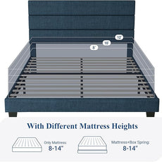 Allewie Queen Size Platform Bed Frame with Fabric Upholstered Headboard and Wooden Slats Support, Fully Upholstered Mattress Foundation/No Box Spring Needed/Easy Assembly, Navy Blue