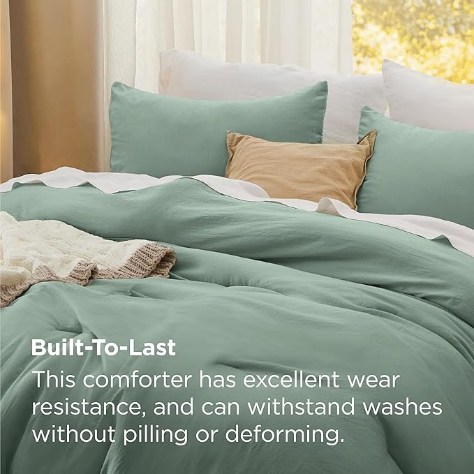 Bedsure Super King Plus Size Comforter Set, Sage Green Soft Prewashed Bedding for All Seasons, 3 Pieces GentleSoft™ Bed Set, 1 Lightweight Comforter (128"x120") and 2 Pillowcases (20"x36")