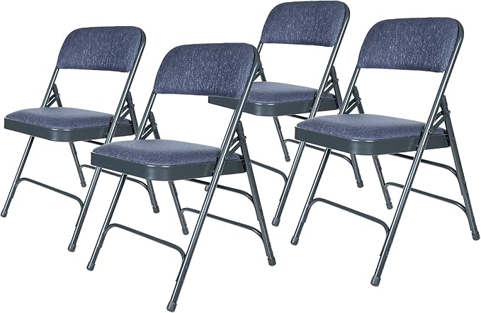 OEF Furnishings OEF2300 Series Heavy-Duty Premium Fabric Padded Upholstery Double-Hinged Triple-Braced Folding Chairs (4-Pack, Midnight Blue)