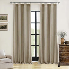 Grey Beige Pinch Pleated Linen Curtains 92 Inches Long 2 Panels for Living Room Bedroom Memory Training Shaped Semi Sheer Pleat Drapes with Hooks Rings Light Filtering Window Curtain 40x92