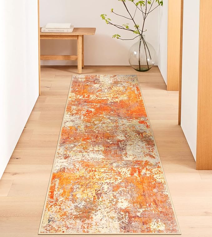 Lahome Modern Abstract Runner Rug - 2x6 Hallway Runner Rugs Long Bathroom Runner Washable Carpet Runner, Contemporary Soft Non Skid Indoor Floor Runners for Kitchen Laundry Room, Yellow/Gold/Cream