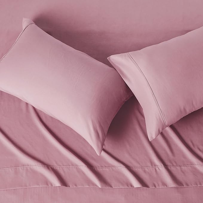 Amazon Basics Lightweight Microfiber 4-Piece Bed Sheet Set, Rose, Solid, Full AmazonBasics