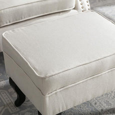 Accent Chair with Ottoman Modern Button Tufted Armchair Wingback Club Chair Linen Fabric Single Sofa Lounge Chair with Pillow for Living Room Bedroom, Beige