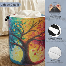 Tree of Life Laundry Basket,Oxford Cloth Laundry Hamper with Handle Foldable Portable Clothes Storage Basket for Bathroom Bedroom Dorm Room 16