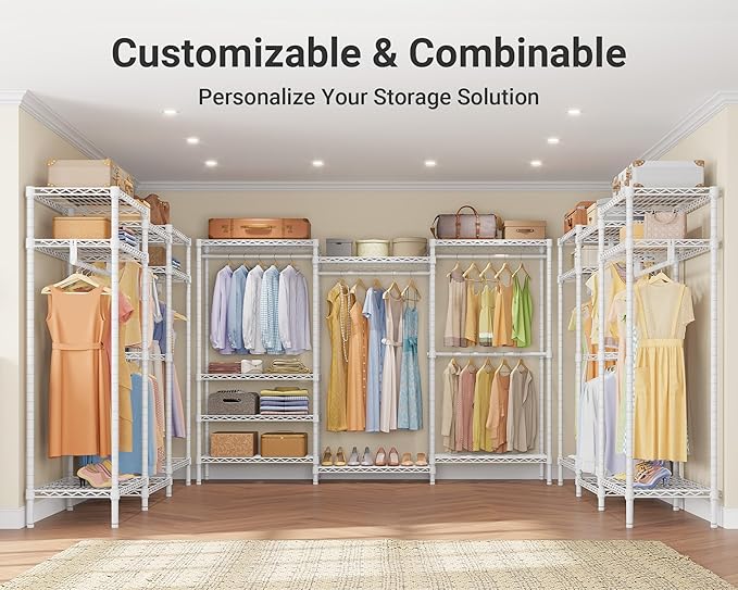 VIPEK V5 Plus Portable Closet Wardrobe Heavy Duty Clothes Rack, Large Free Standing Closet Rack for Hanging Clothes, 85.4" L x 15.7" W x 76.4" H, White