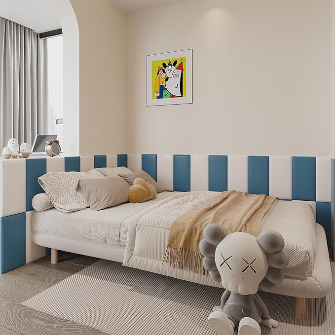 3D Anti-Collision Wall Padding for Kids Self-Adhesive 4PCS Blue headboard Panels for Wall Peel and Stick headboard
