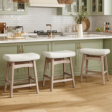 MAISON ARTS Bar Stools Set of 3 Counter Height for Kitchen Counter Solid Wood Legs with Fabric Saddle Seat Farmhouse Barstools for 34