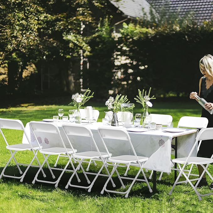 Folding Chair10Pack,White Folding Chairs for Indoor Outdoor,Portable Plastic Stackable Commercial Seat with Steel Frame 350lb.Capacity for Party Events Wedding Dining Picnic Office