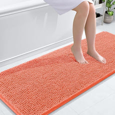 OLANLY Bathroom Rugs 59x24, Extra Soft Absorbent Chenille Bath Rugs, Rubber Backing Quick Dry, Machine Washable Bath Mats for Bathroom Floor, Tub and Shower, Home Decor Accessories, Coral