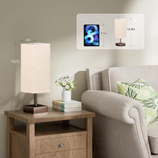 aooshine Brown Small Table Lamp - Bedside Lamp for Bedroom, Minimalist Nightstand Lamp with Square Shade, Desk Lamp for Kids Room