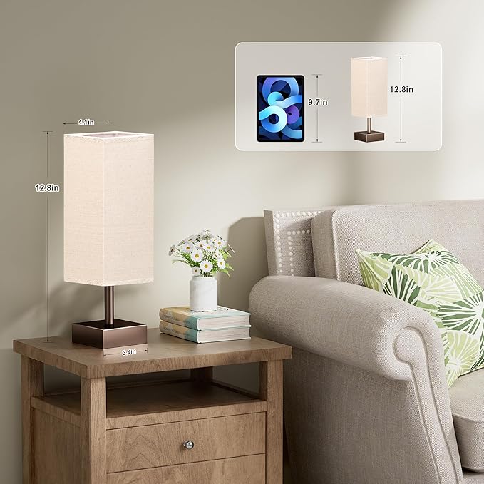 aooshine Brown Small Table Lamp - Bedside Lamp for Bedroom, Minimalist Nightstand Lamp with Square Shade, Desk Lamp for Kids Room