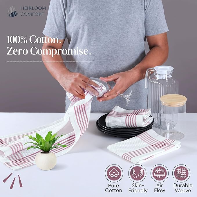 Multi Color Kitchen Towels 3 Pack, 16x26 Inch, 100% Cotton Waffle Weave, Super Absorbent, Quick Dry, Reusable Dish Towels for Cleaning, Drying, Cooking, Beige, Black, Burgundy Wine
