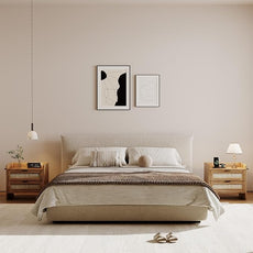 Rattan Nightstand, Bedside Table with Type-C Charging Station - 2 Storage Drawer Space, Boho End Table Side Table for Bedroom Office, Large Night Stand with Charging Port