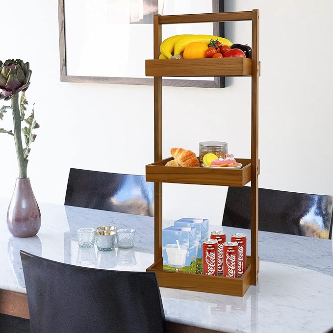 Utoplike Teak Shower Caddy Corner, 3 Tier Standing Shower Organizer Shelf with Handle, Wood Bathroom Stand Up Caddy Basket for Shampoo, Rack for Inside Shower, Bath, Office, Kitchen Desktop