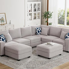 Legend Vansen Modular Sectional Sofa U Shaped Couch with Ottoman Modern Reversible Corner Sectional Couch for Living Room (Light Grey, U Shaped Sofa-3)