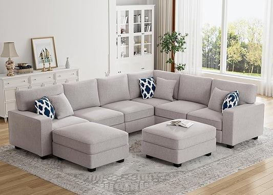 Legend Vansen Modular Sectional Sofa U Shaped Couch with Ottoman Modern Reversible Corner Sectional Couch for Living Room (Light Grey, U Shaped Sofa-3)