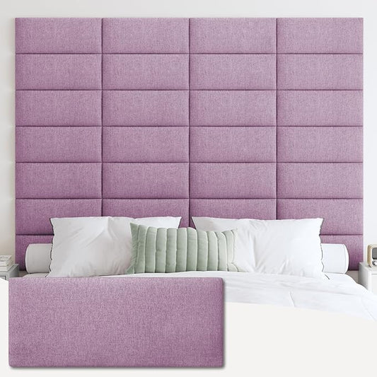 IFNOW Upholstered Wall Mounted Headboard, 3D Soundproof Wall Panels Peel and Stick for Queen Size, Reusable and Removable Tufted Bed Headboard in Violet (9 Panels, 10" x 24")