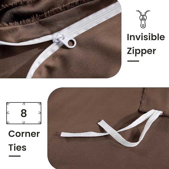 NEXHOME PRO Twin Duvet Cover, Blue 2 Pieces Boho Tufted Twin Size Duvet Cover Set, Soft and Lightweight Microfiber Comforter Cover Set for All Season(Dark Brown,66 x 90)-No Comforter