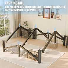 10 inch Queen Bed Frame with Round Corner Legs Mattress Slide Stopper,Low Profile Heavy Duty Metal Platform,Steel Slats Support,No Box Spring Needed,Easy Assembly,Noise Free