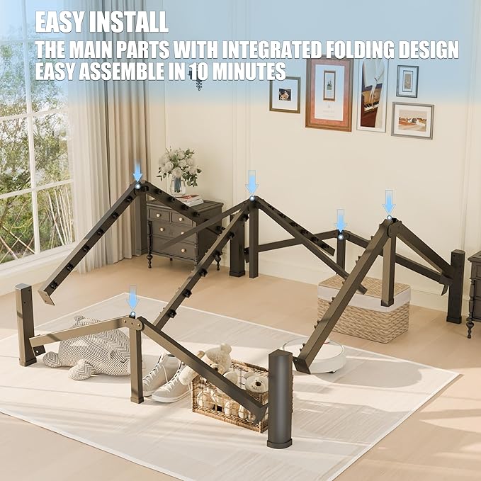 14 inch Full Size Bed Frame with Round Corner Legs Mattress Slide Stopper,3500 lbs Heavy Duty Metal Platform,Steel Slat Support,No Box Spring Needed,Easy Assembly,Noise Free
