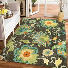 Lahome Machine Washable Floral Living Room Rugs - 5x7 Area Rugs for Bedroom Non-Slip Large Throw Kitchen Rug Soft Green Modern Dinning Room Rug Distressed Indoor Carpet for Entryway Office Room