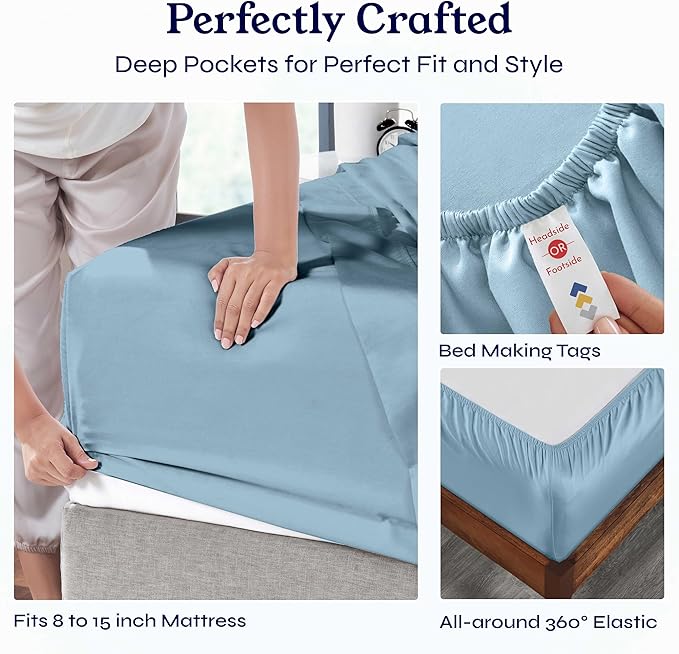 California Design Den Split King Sheets Sets for Adjustable Bed - Soft 400 Thread Count Sateen, Natural 100% Cotton Sheets with Deep Pockets, Breathable, and Durable Bedding Set - Sky Blue CaliforniaDesignDen