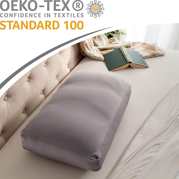 PILLOWY Cover Only for Premium Microbead Bed Pillow, Medium Extra Smooth - Ultra Comfortable Sleep with Silk Like Anti Aging Cover 85% Spandex/ 15% Nylon Breathable, Cooling Stone Grey