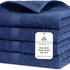 100% Cotton Hand Towel Set of 4, (16 x 28 inches) Sustainable, Soft, Highly Absorbent, Quick Drying, Combed Cotton Hand Towels Pack of 4 Ideal for Hotels, Spa, Bathroom, Dorm, Navy Blue