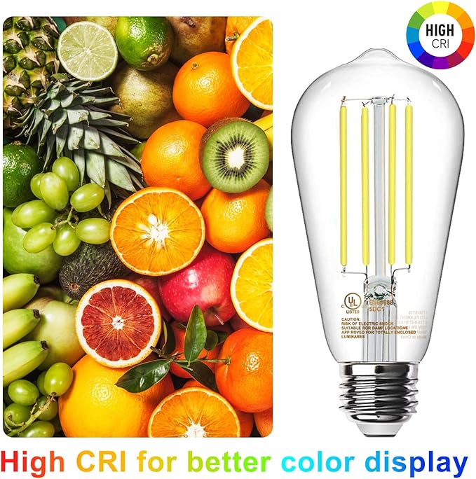 TJOY 50 Pack Vintage Edison LED Light Bulbs, Dimmable, 60W Equivalent, E26 Medium Base, 5000K Daylight, ST58, 8W, 800LM, Ultra-Bright, 80+CRI, Antique Decorative Filament, Clear Glass