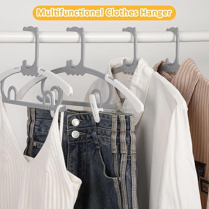 80 Pack Plastic Hangers with 32 Clips, 11-15 inch Adjustable Clothes Hanger, Durable & Non-Slip, Space Saving Coat Hangers for Pants, Jackets and Dress (Grey)
