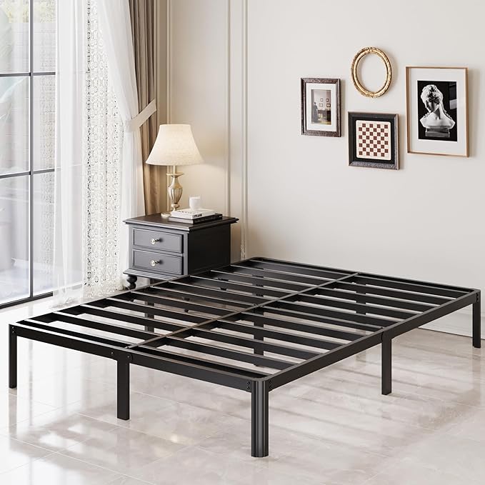 10 Inch Queen Bed Frame with Rounded Corner Legs, 2000 LBS Heavy Duty Metal Queen Platform Bed Frame with Steel Slats Support, No Box Spring Needed, Noise Free, Easy Assembly