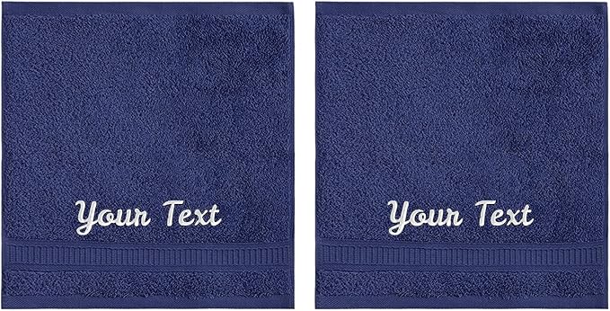 Personalized Towels, Luxury Turkish Genuine Cotton Monogrammed Towel Washcloths for Bathroom, Kitchen, Hotel, Spa, Gym & College Dorm, 2 Pack Washcloth Set for Body & Face, Baby and Adults, Navy