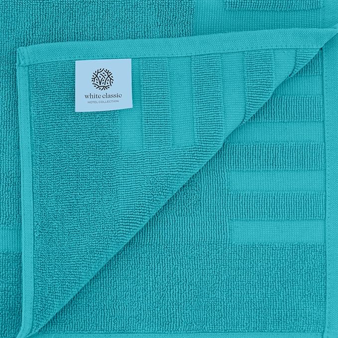 White Classic Luxury Bath Mat Floor Towel Set - Absorbent Cotton Hotel Spa Shower/Bathtub Mats [Not a Bathroom Rug] 22"x34" | 2 Pack | Aqua