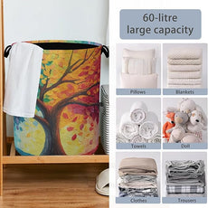 Tree of Life Laundry Basket,Oxford Cloth Laundry Hamper with Handle Foldable Portable Clothes Storage Basket for Bathroom Bedroom Dorm Room 16
