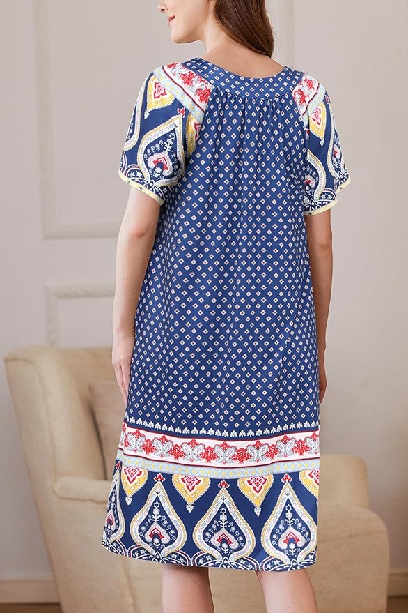 Ekouaer Women Robe Zipper Front Mumu Duster Robes Zip Up Housecoat Soft Sleepwear with Pockets