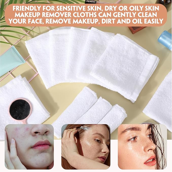 Newwiee 40 Pcs Wash Cloth Bulk Cotton Bath Hand Face Washcloths Soft Quick Drying Towel for Women Bathroom Washing Body Viscose Fiber Multipurpose Fingertip Rags(White,10 x 10 Inch)