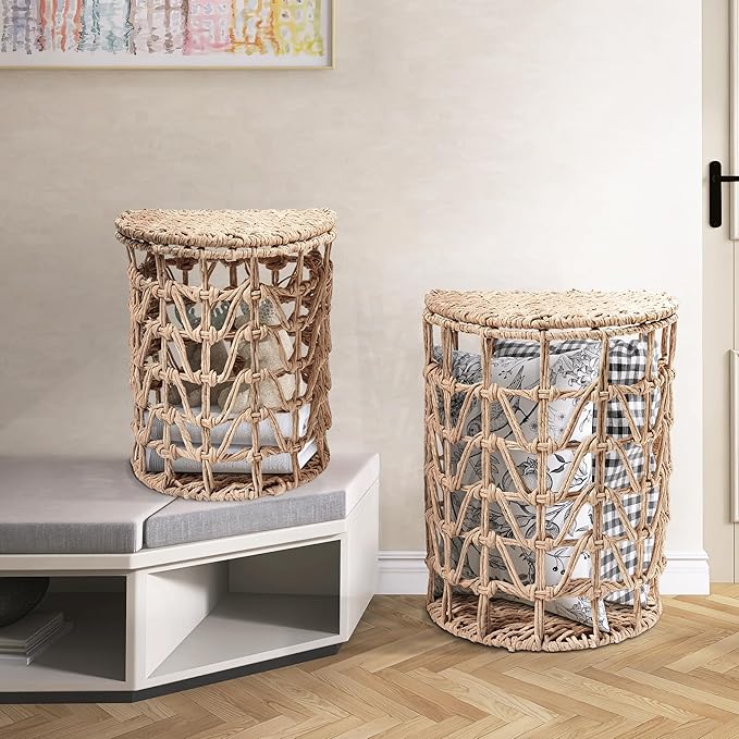 Jerry & Maggie Wicker Storage Basket & Laundry Hamper with Lid, Large Wicker Laundry Basket for Toy Storage & Blanket Organization, Laundry Room Organization Essentials, Woven Basket 2 Pack (2 Sets)