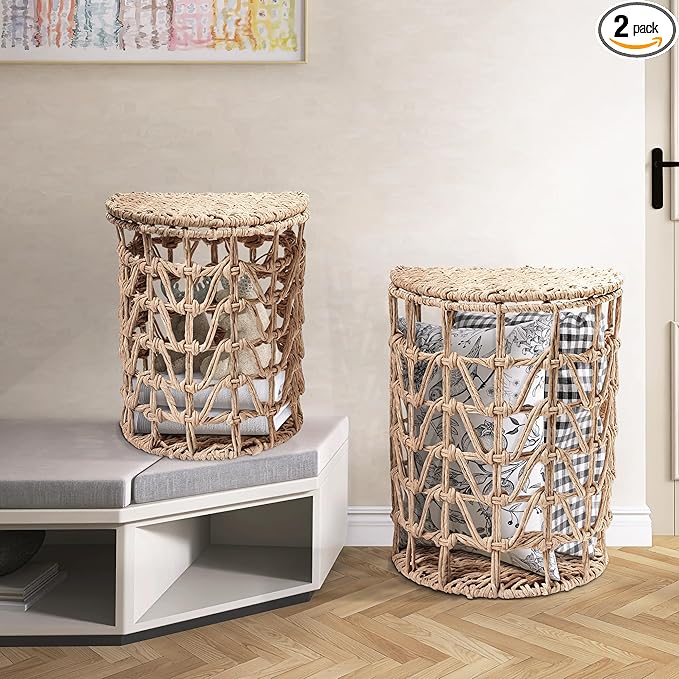 Jerry & Maggie Wicker Storage Basket & Laundry Hamper with Lid, Large Wicker Laundry Basket for Toy Storage & Blanket Organization, Laundry Room Organization Essentials, Woven Basket (2 Pack)